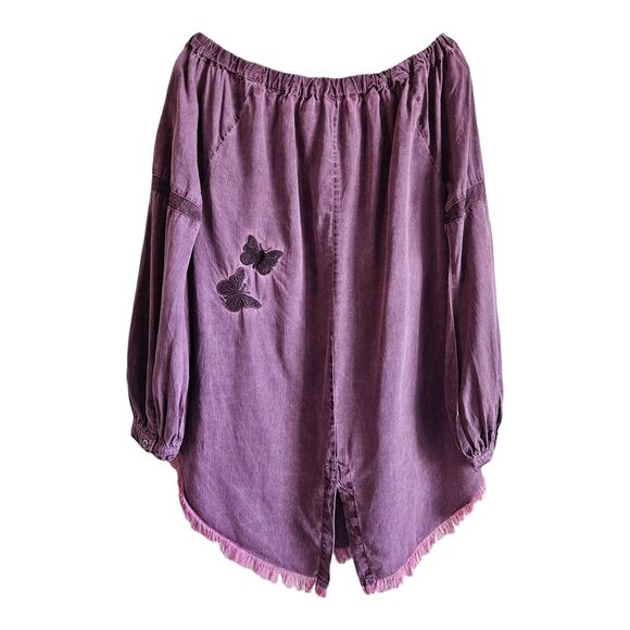 STANDARD GRACE M Boho Blouse On Off Shoulder Embroidered Frayed Hem Tencel 38" - Picture 10 of 11